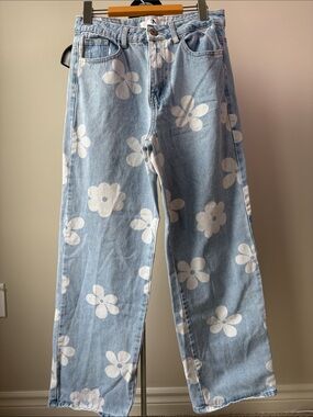 Flying Angel Light Blue Denim Jeans with White daisies